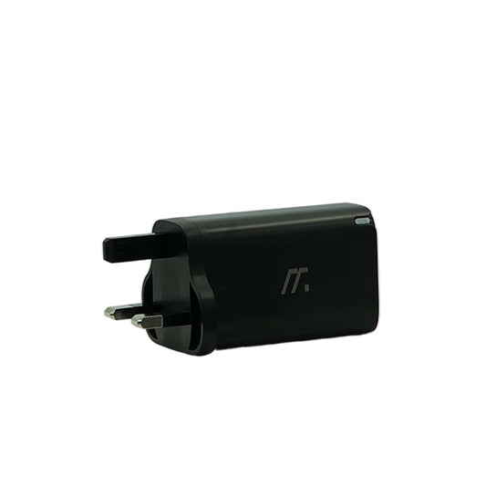 Black wall adapter on a white background