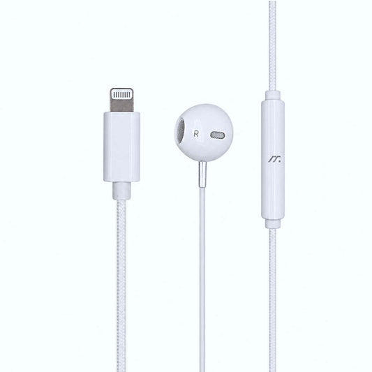 White earbud with Lightning connector on a white background