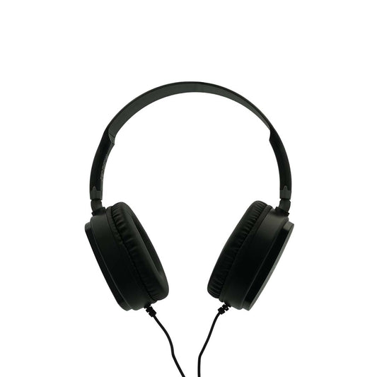 Black headphones on a white background