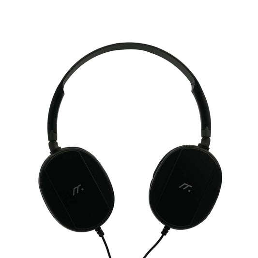 Black headphones on a white background