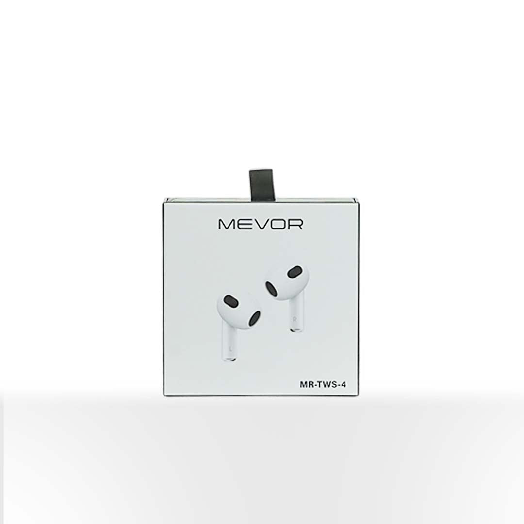 MEVOR wireless earbuds packaging on a white background
