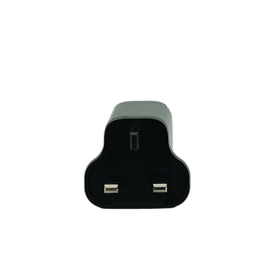 Black charger adapter on a white background