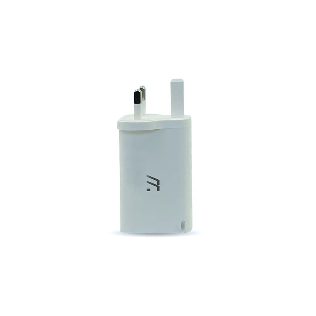 White charging adapter on a white background