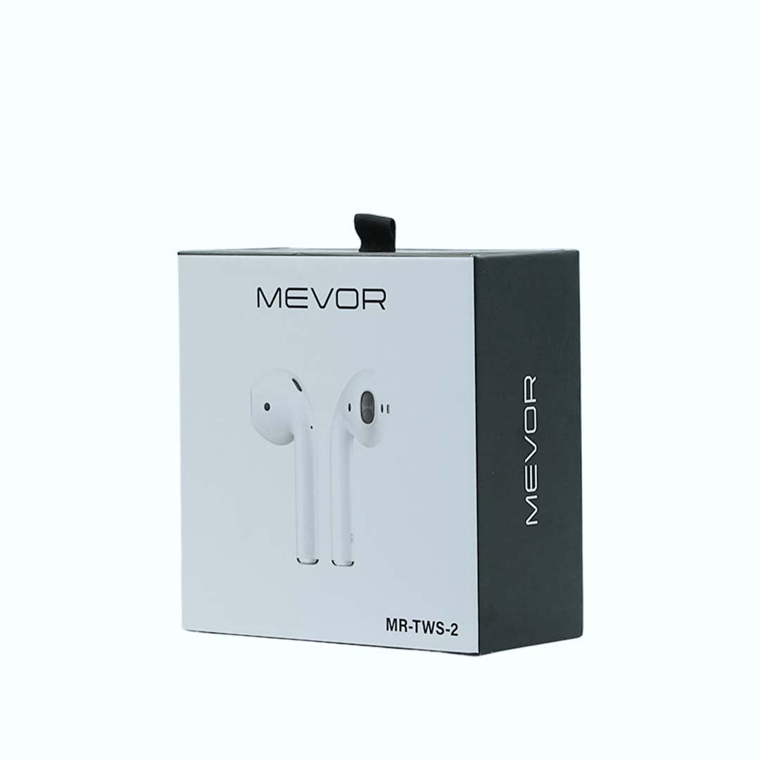 MEVOR wireless earbuds packaging on a white background