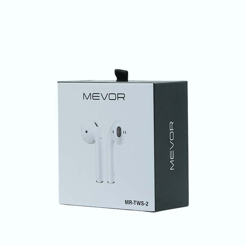 MEVOR wireless earbuds packaging on a white background