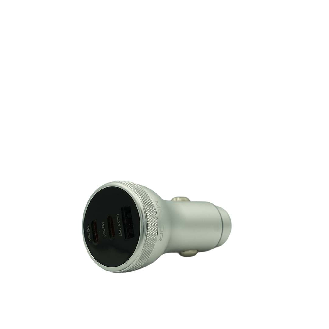 Car charger with dual USB ports on a white background