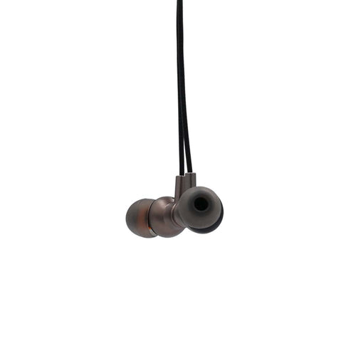Earphone with a black cable on a white background