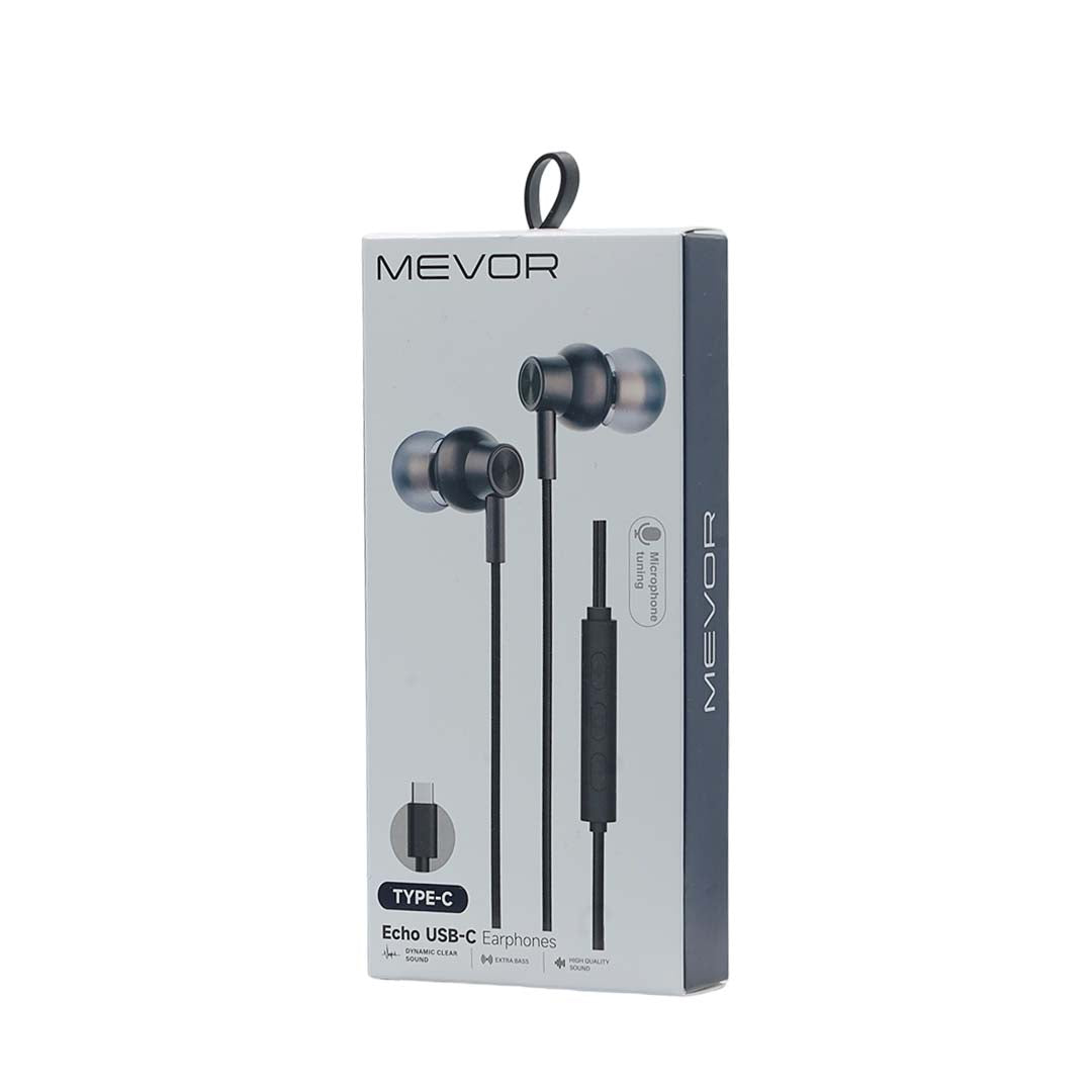Mevor Echo USB-C earphones packaging on a white background