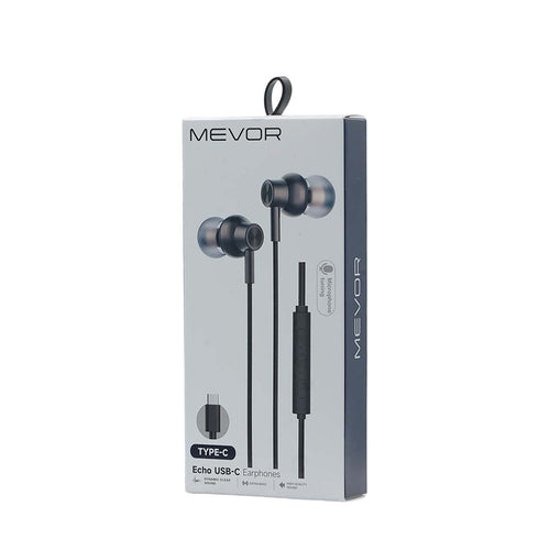 Mevor Echo USB-C earphones packaging on a white background