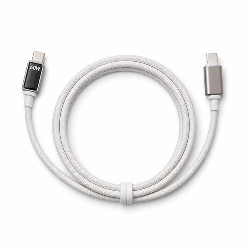 White charging cable with connectors on a white background