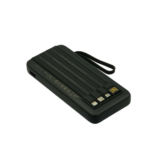Black powerbank 10000 with ports on a white background
