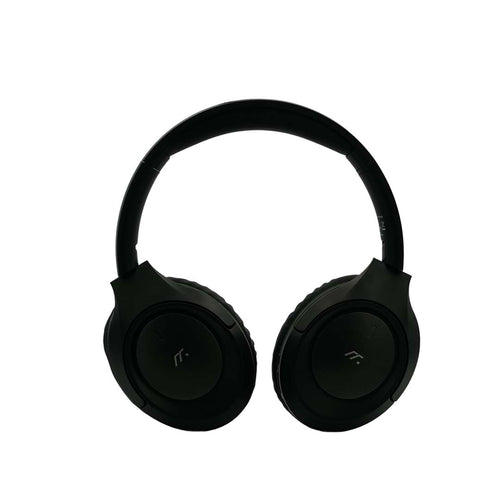 Black headphones on a white background