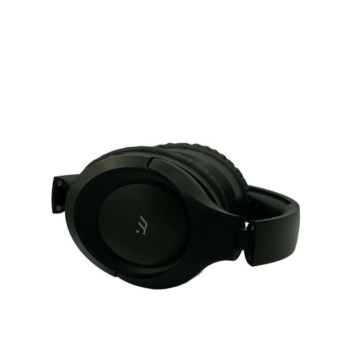 Black headphones on a white background