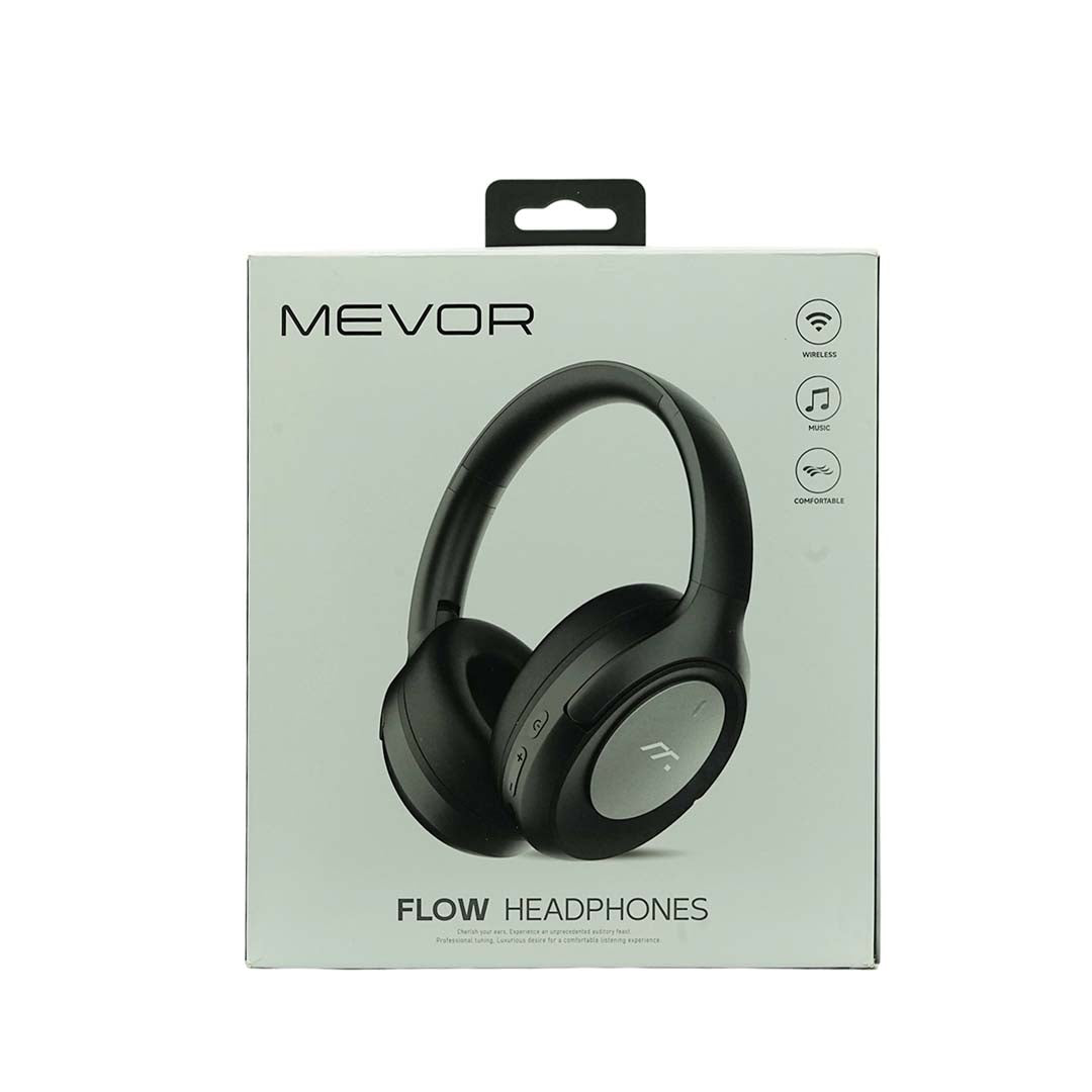 Mevor Flow Headphones packaging on a white background