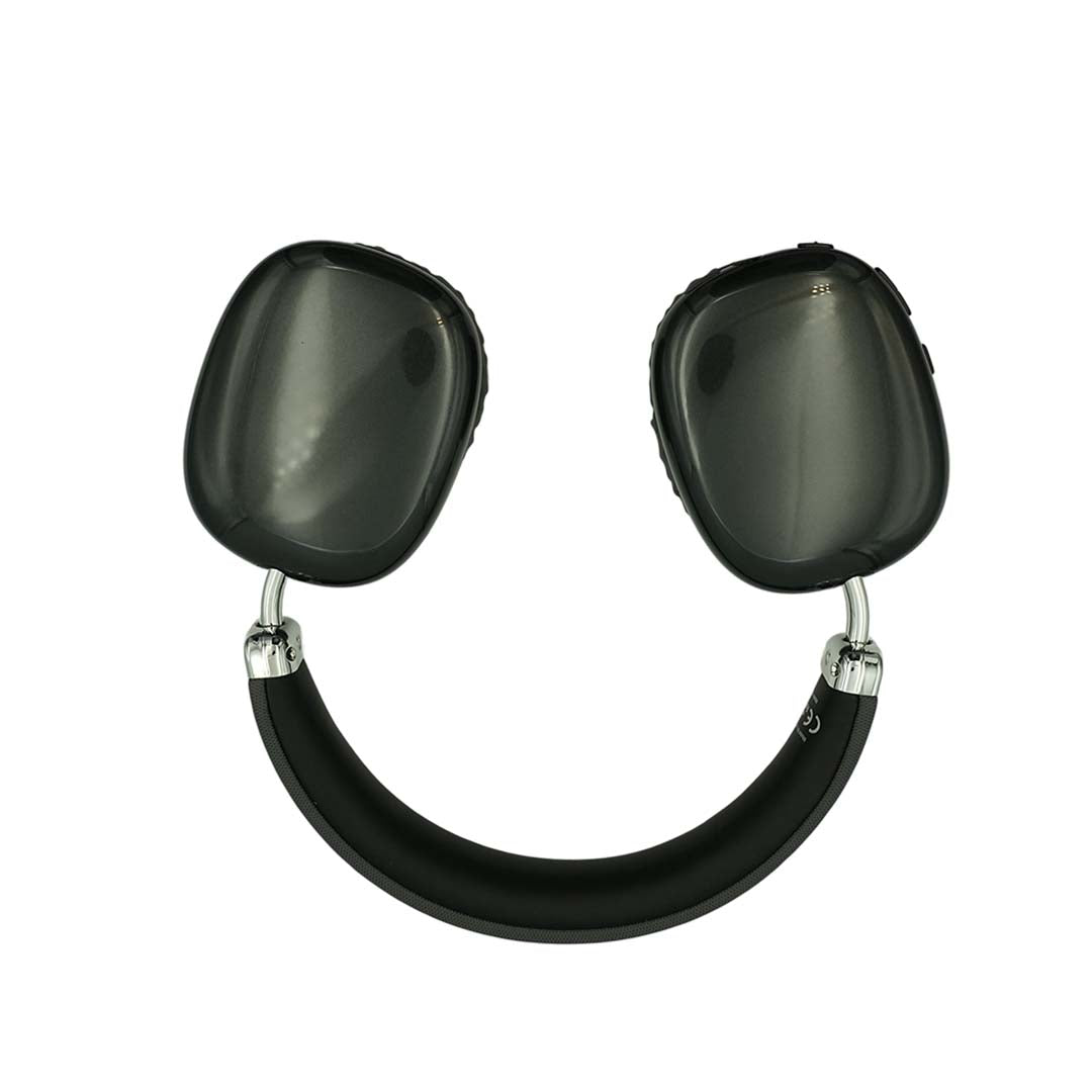 Black and silver headrest cover on a white background