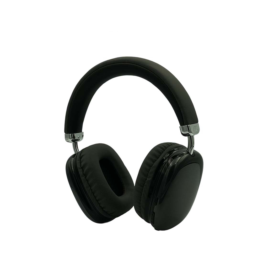Black headphones on a white background