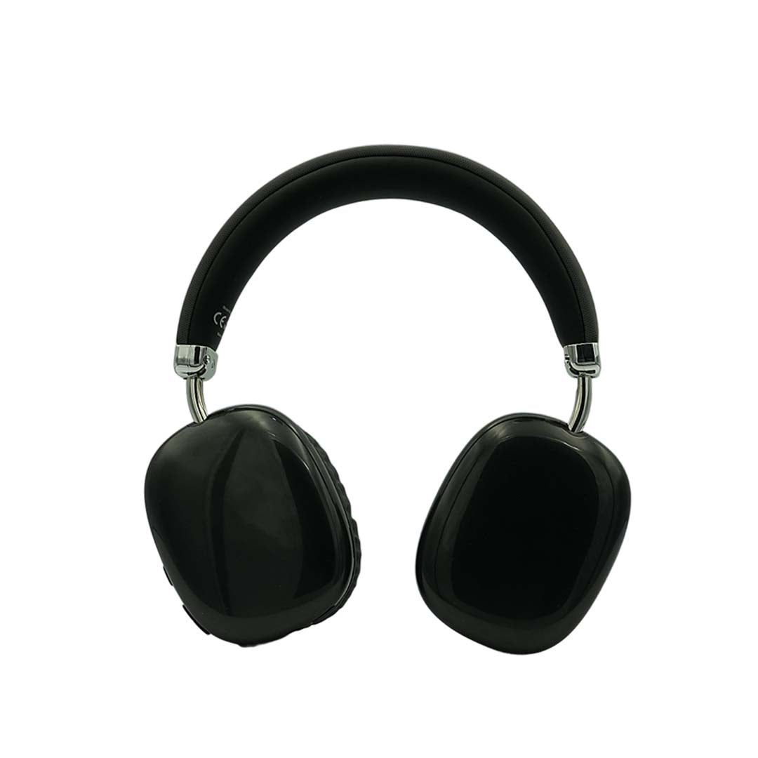 Black headphones on a white background