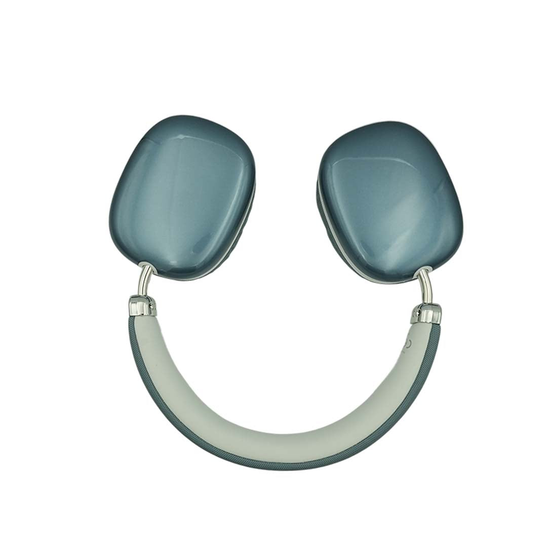 Pair of blue headphones with a white background