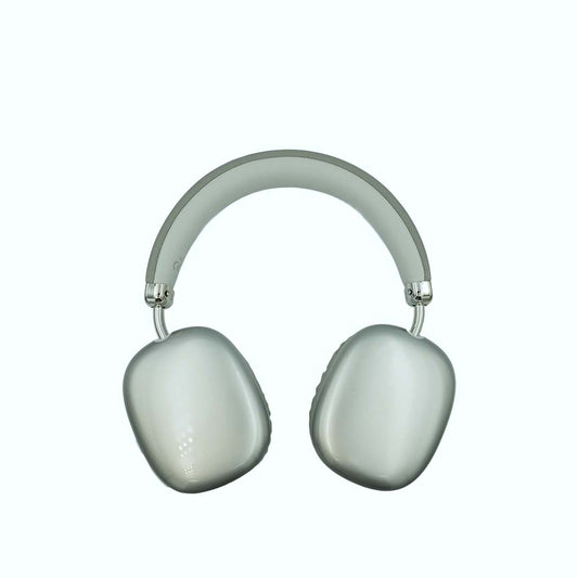Silver headphones on a white background