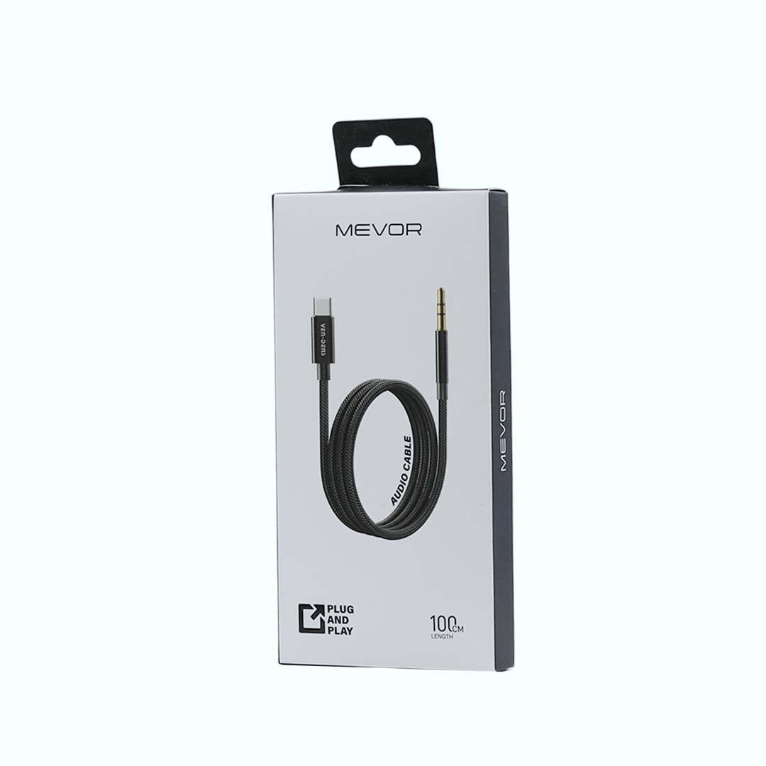 MEVOR audio cable packaging on a white background