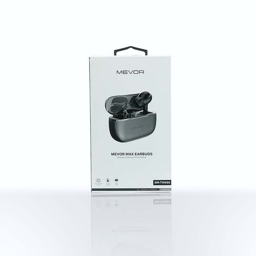 MEVOR MAX earbuds packaging on a white background