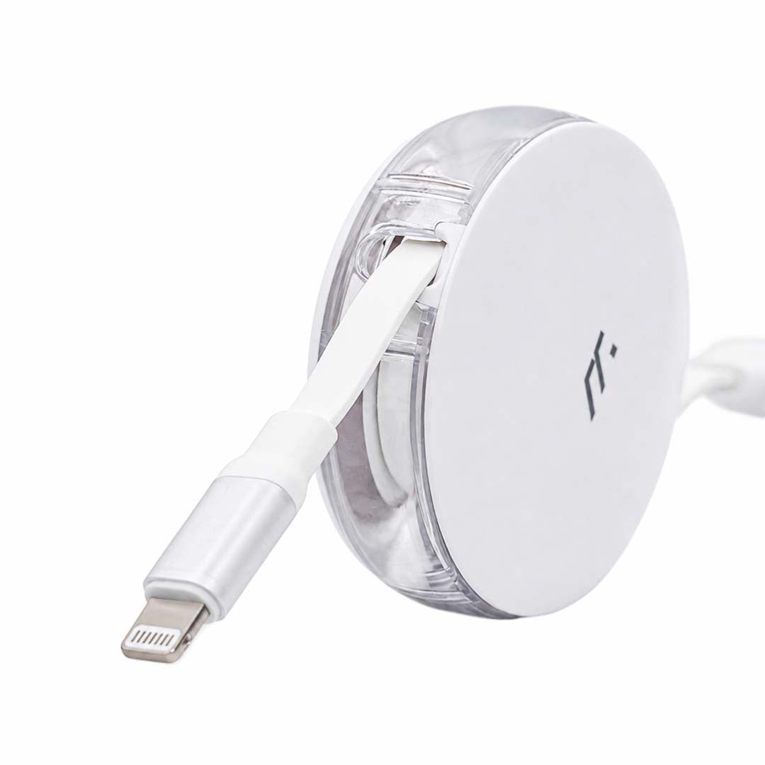 White charging cable with connector on a white background