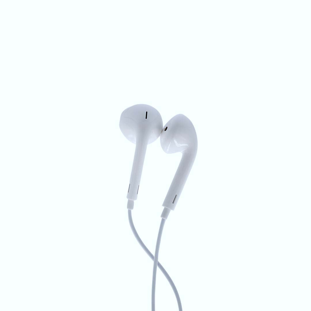 White earphones on a white background