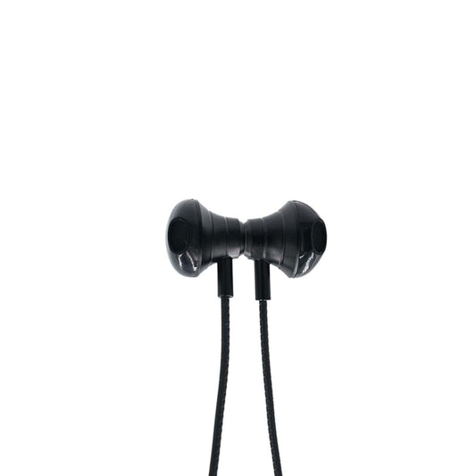 Black earphones on a white background