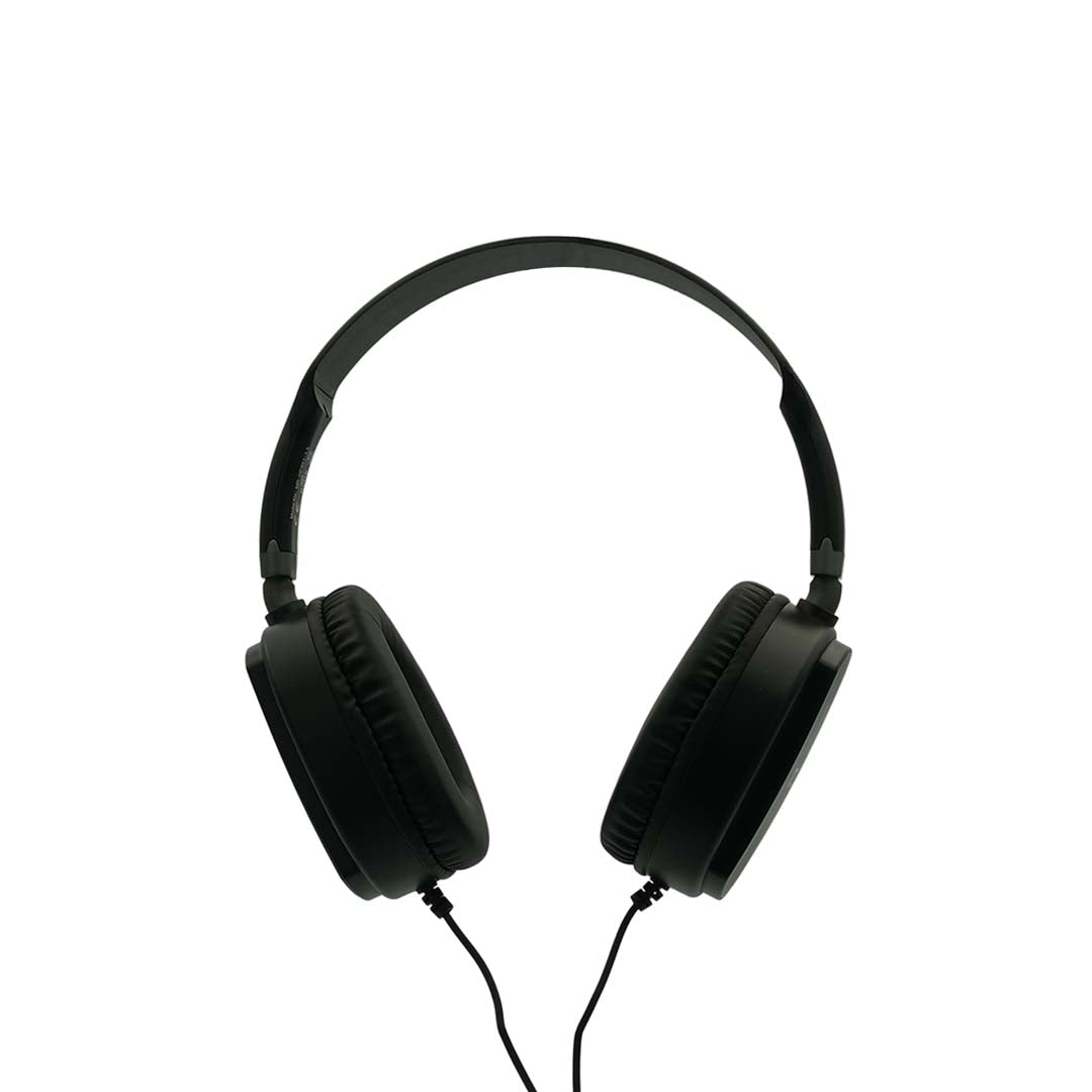 Black headphones on a white background