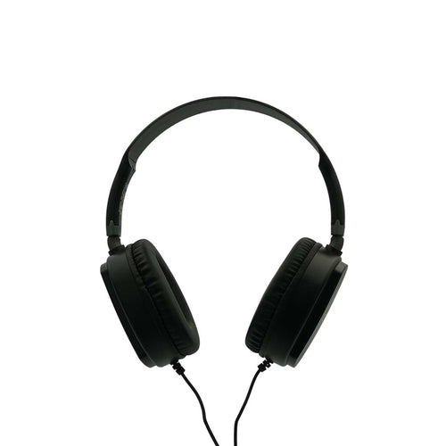 Black headphones on a white background