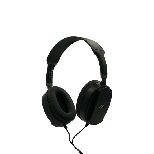Black headphones on a white background
