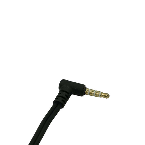 Black audio cable with 3.5mm connector on a white background