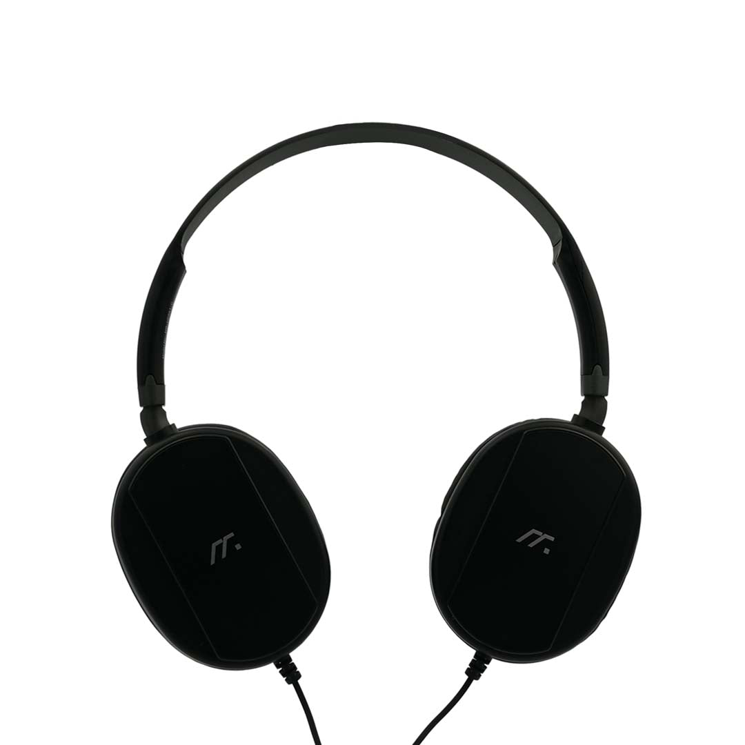 Black headphones on a white background