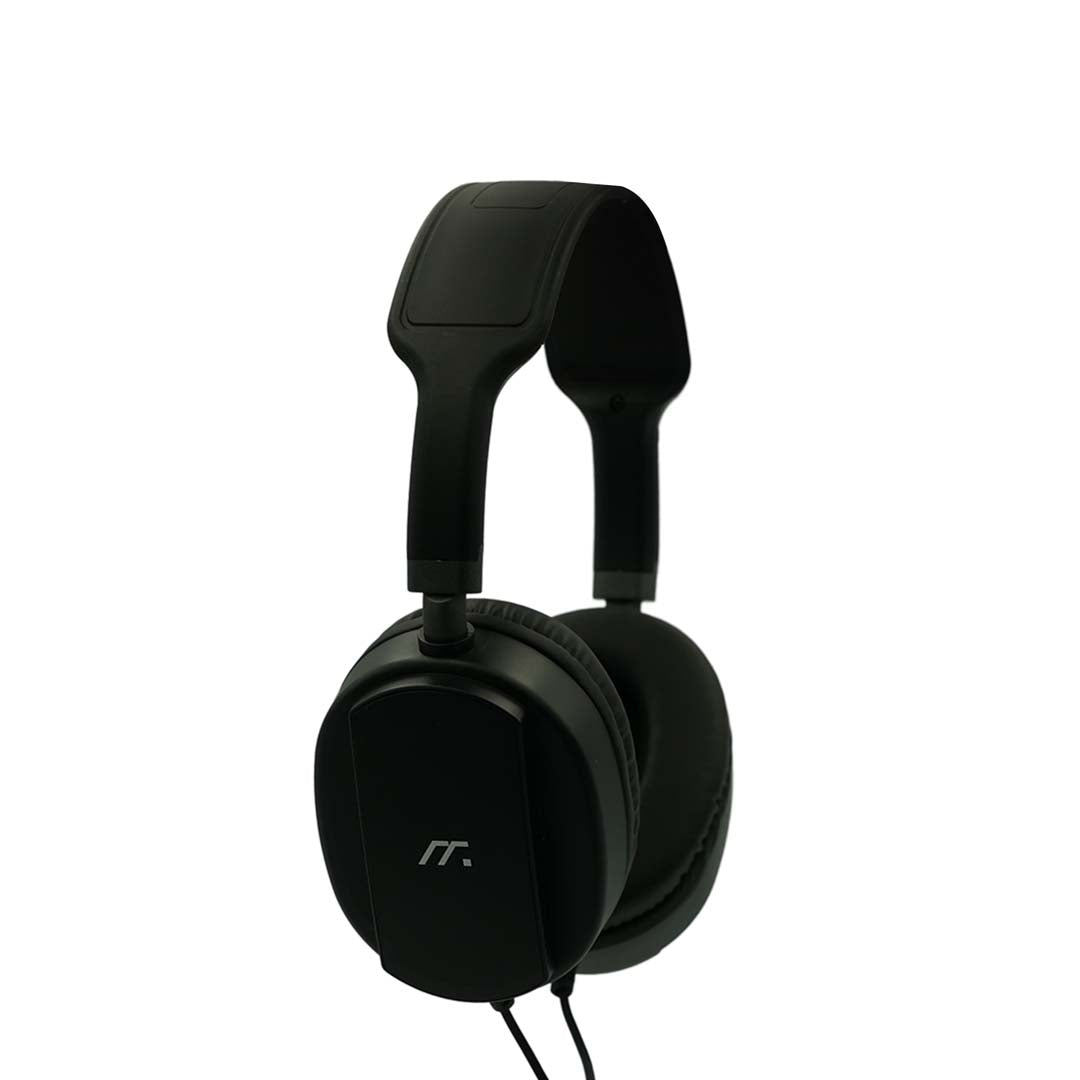 Black headphones on a white background