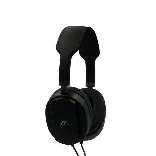 Black headphones on a white background