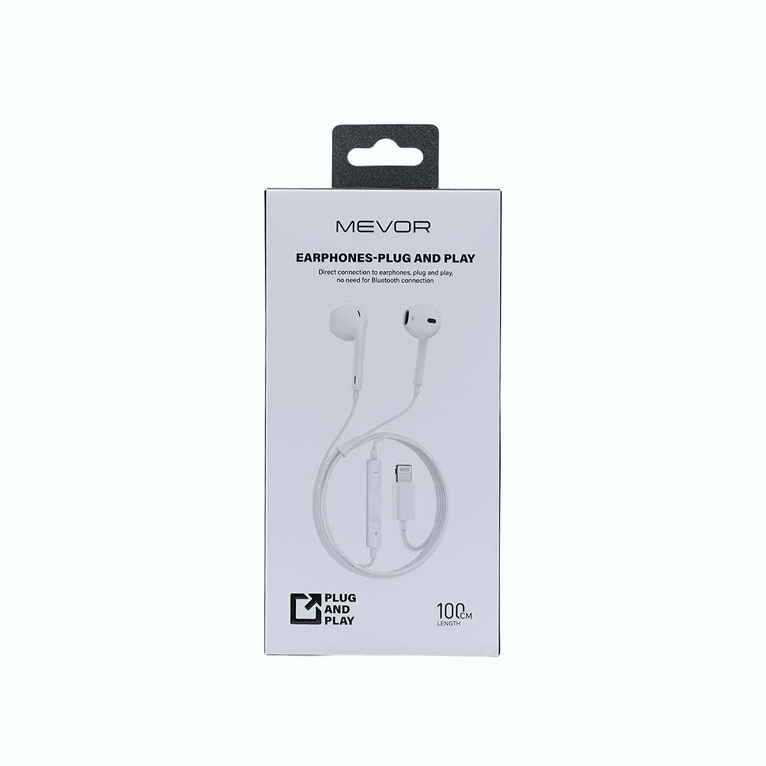 MEVOR earphones packaging on a white background