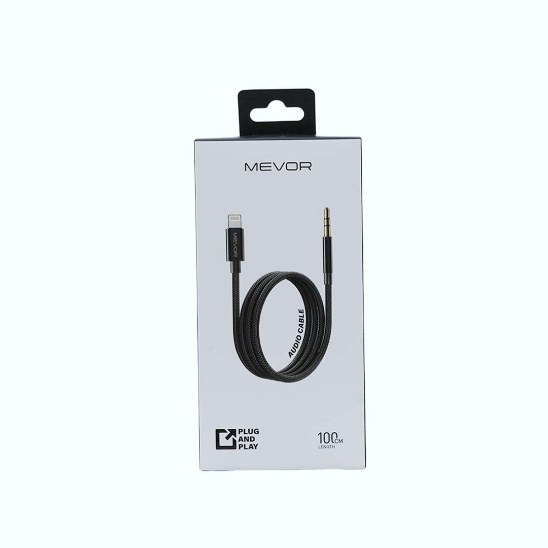 MEVOR audio cable packaging on a white background